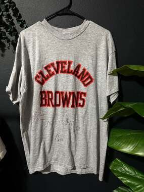 Vintage Starter Cleveland Browns NFL T-Shirt Autographed Grey Graphic Tee